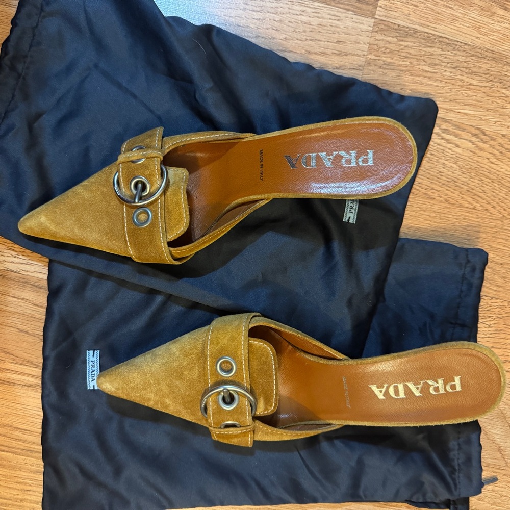Prada Vintage Pointed Toe Buckle Mules